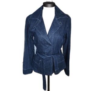 Vintage French Cuff Women's Tie Waist Blue Denim Jacket Size S